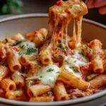 Pasta con Salsa Napolitana, Queso Mozzarella y Albahaca