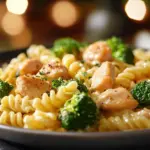 Pasta cremosa con pollo y brócoli