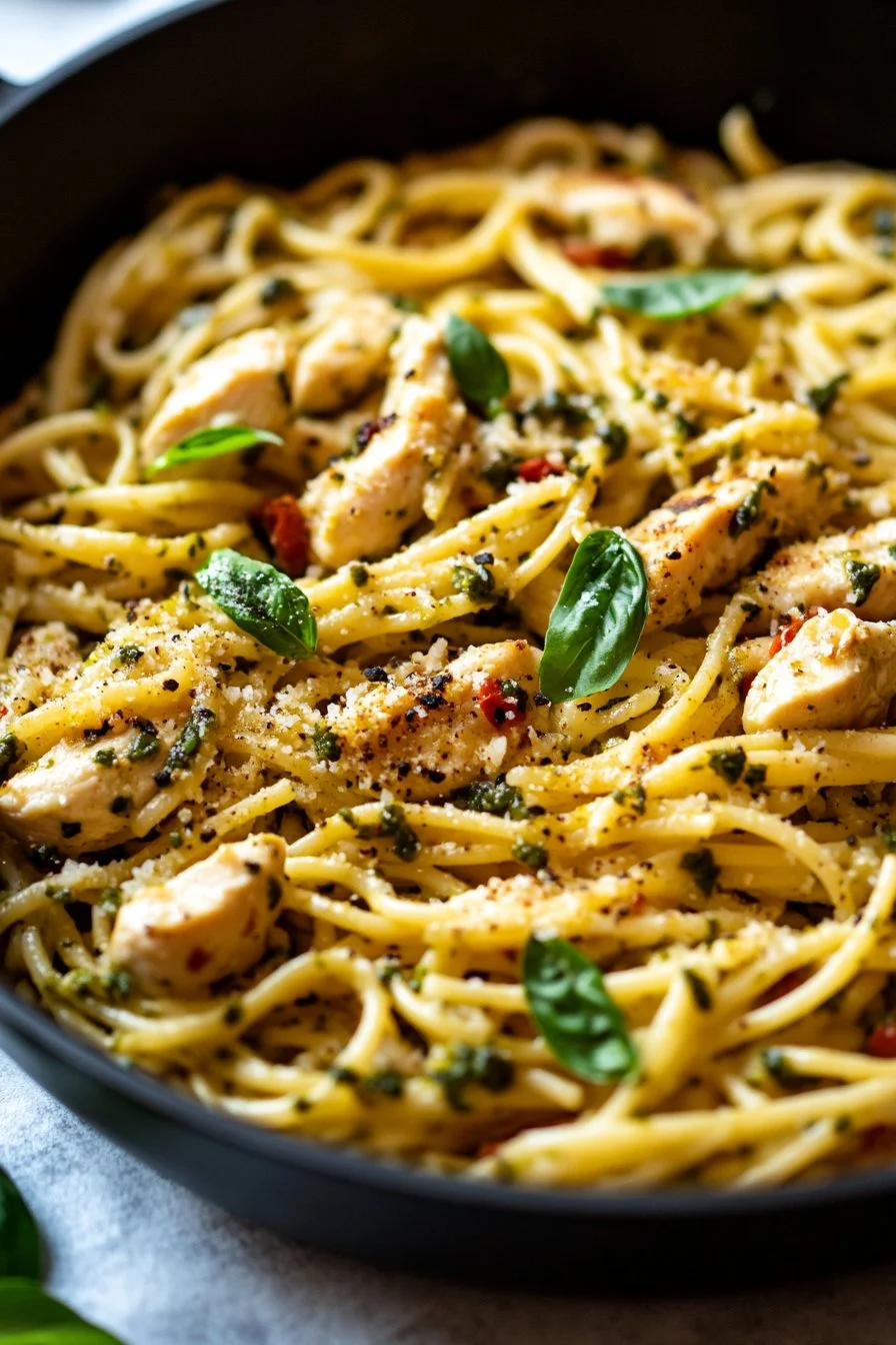 Pasta Cremosa de Pollo Pesto en Una Sola Olla