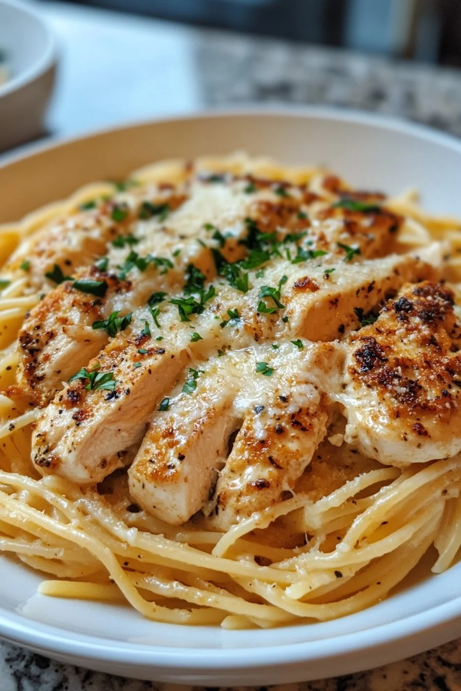 Pasta de Pollo con Ajo y Queso Parmesano