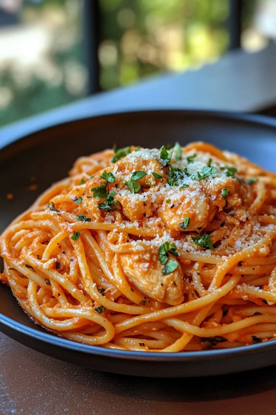 Pasta de Pollo con Salsa de Tomate Cremosa