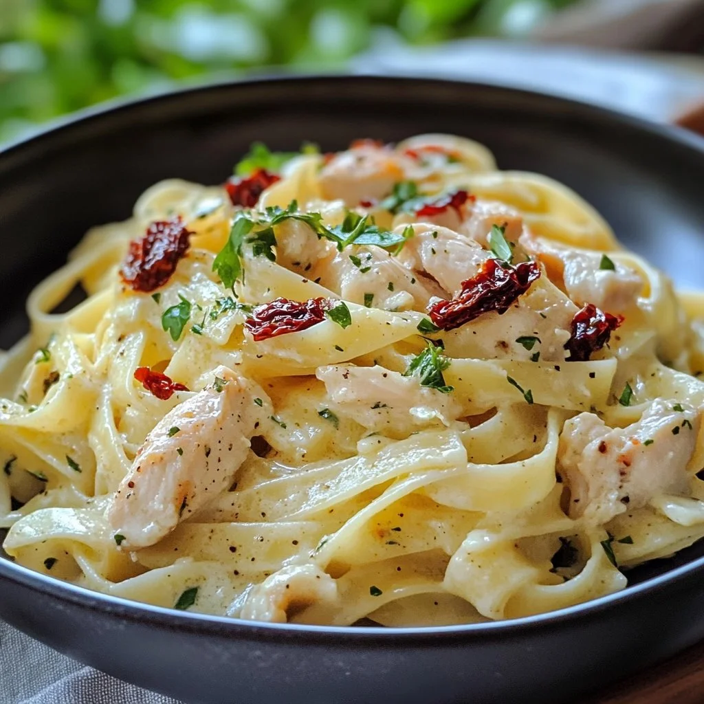 Plato de Pasta de Pollo con ingredientes frescos y sabrosos.