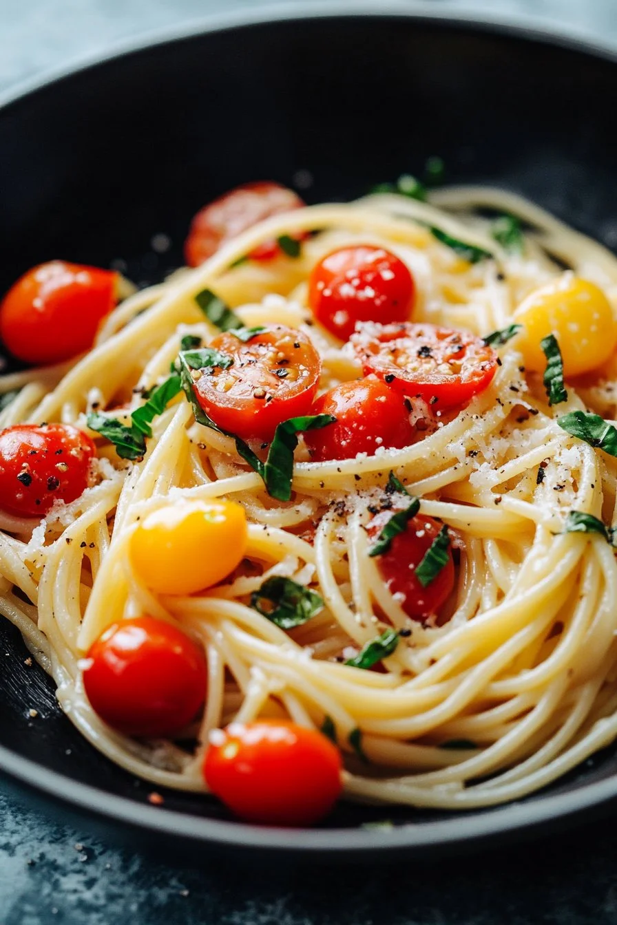 Pasta with cherry tomatoes and garlic