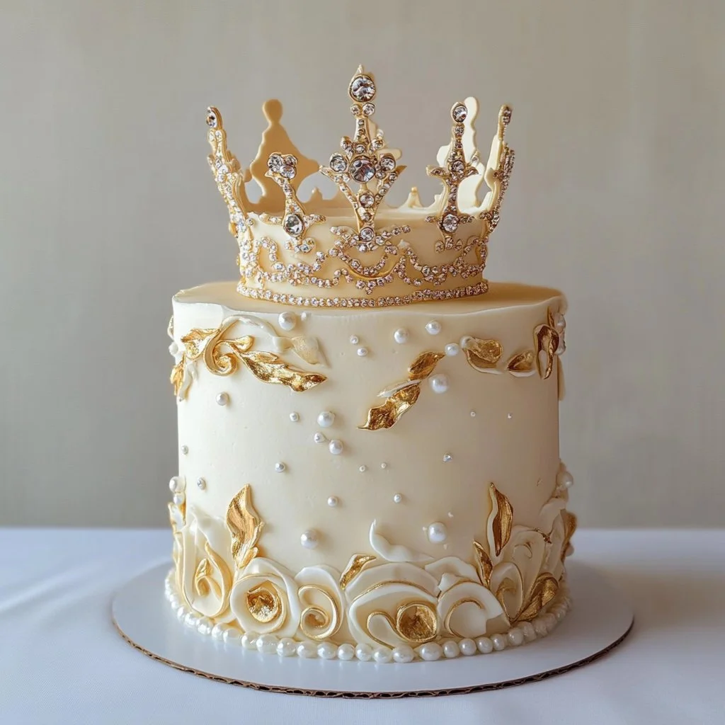 Delicioso pastel con corona decorativa para celebraciones especiales