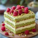Pastel de capas de frambuesa-pistacho