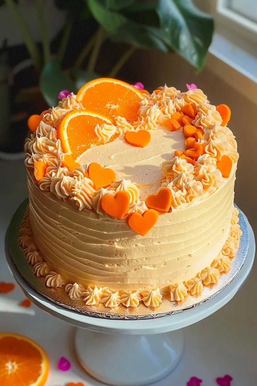 Pastel de corazón naranja para el vigésimo primer cumpleaños