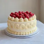 Pastel de cumpleaños vintage con frambuesas frescas