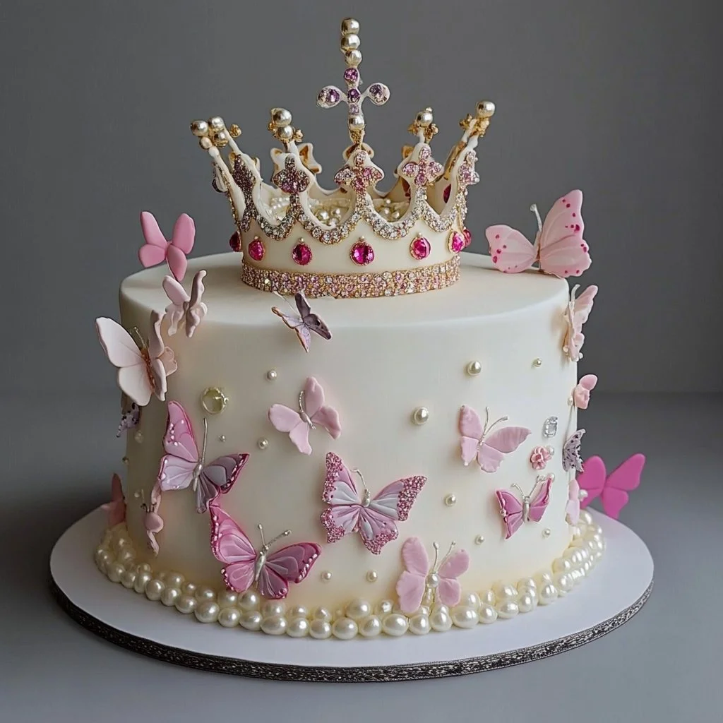 Rebanada de Pastel de Reina del Cumpleaños decorado colorido y festivo.