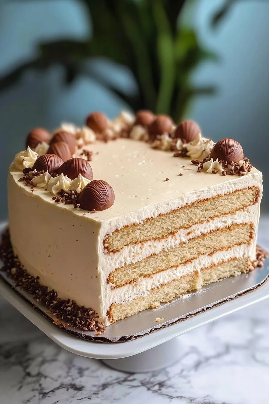 Pastel de vainilla con glaseado de mantequilla y conchas de chocolate