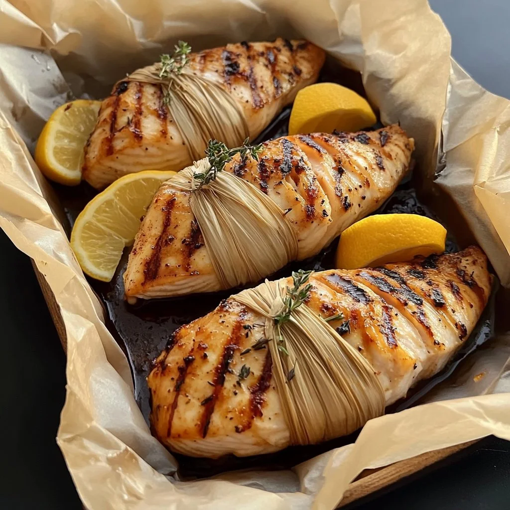 Pechuga de Pollo Jugosa con Naranja y Tomillo en un plato atractivo