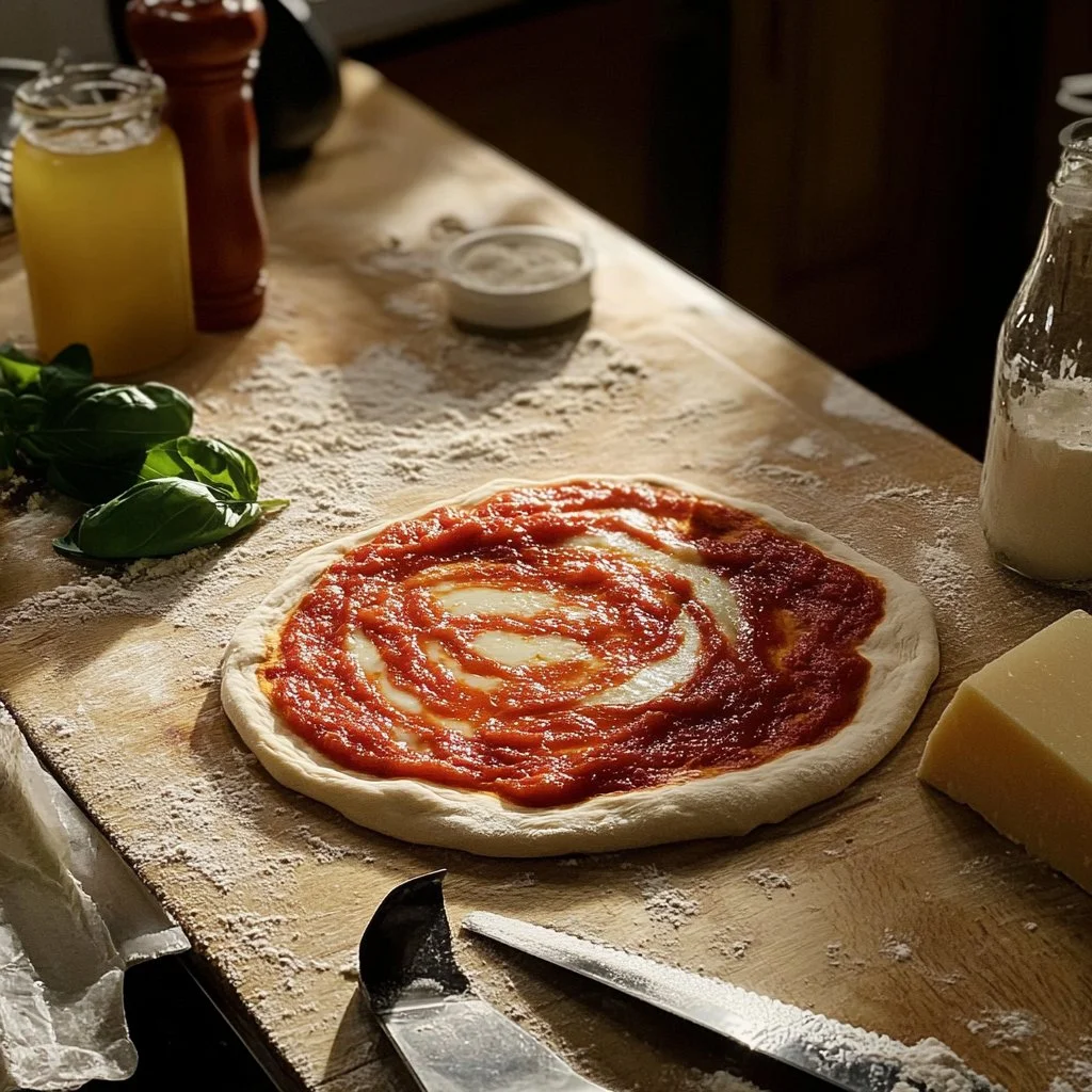 Pizza casera recién horneada con ingredientes frescos