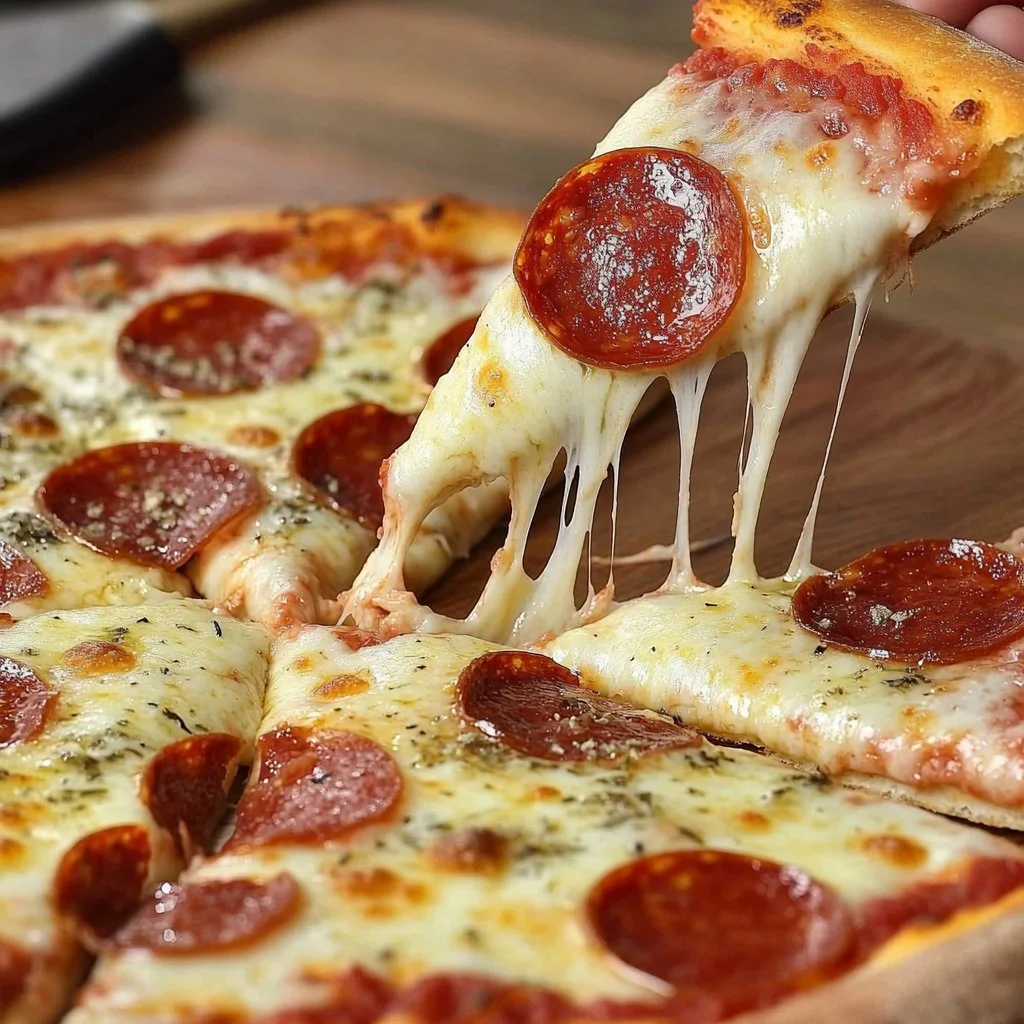 Pizza Casera con Borde Relleno recién horneada y lista para disfrutar