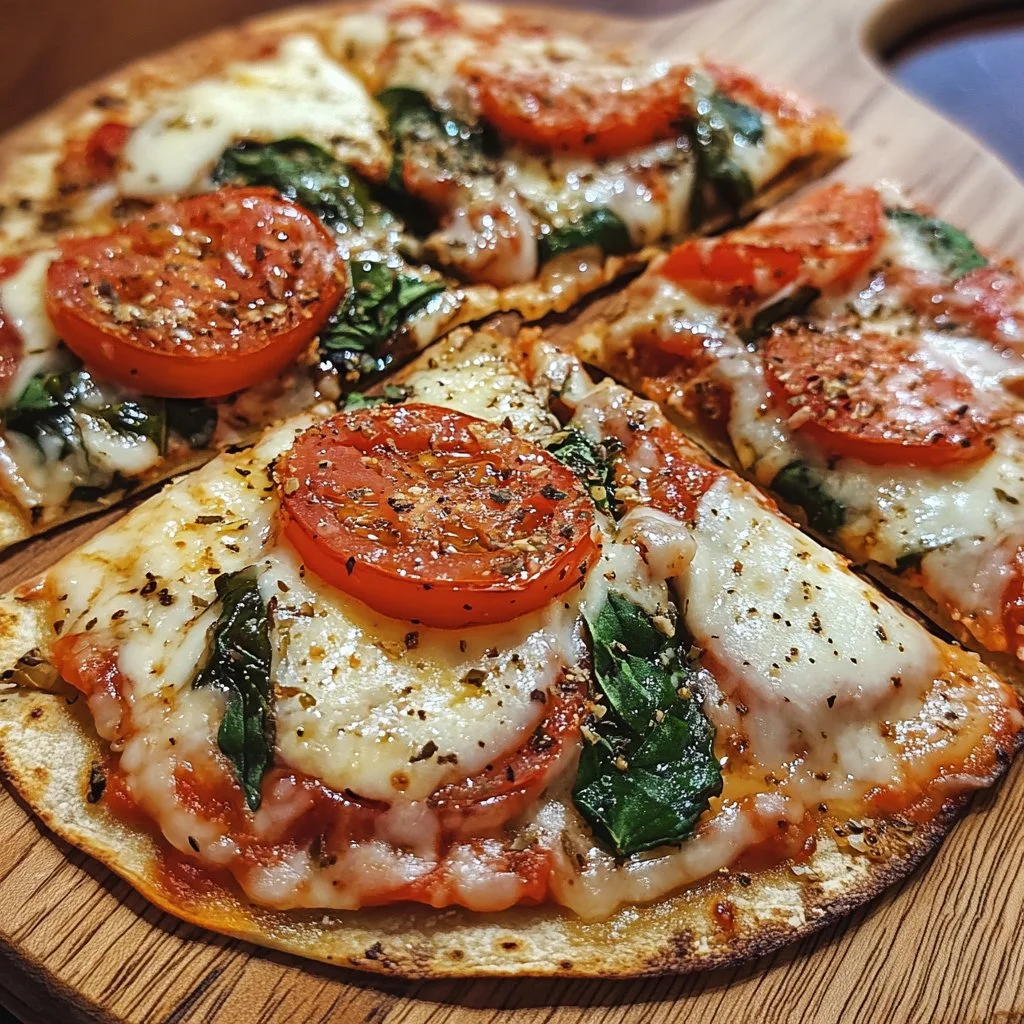 Pizza Personal de Tortilla Crujiente con ingredientes frescos y crujientes