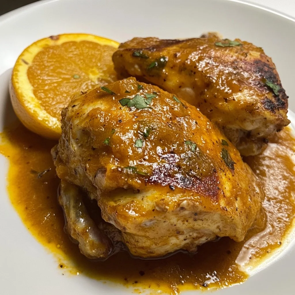 Plato de Pollo a la Naranja servido con guarnición saludable