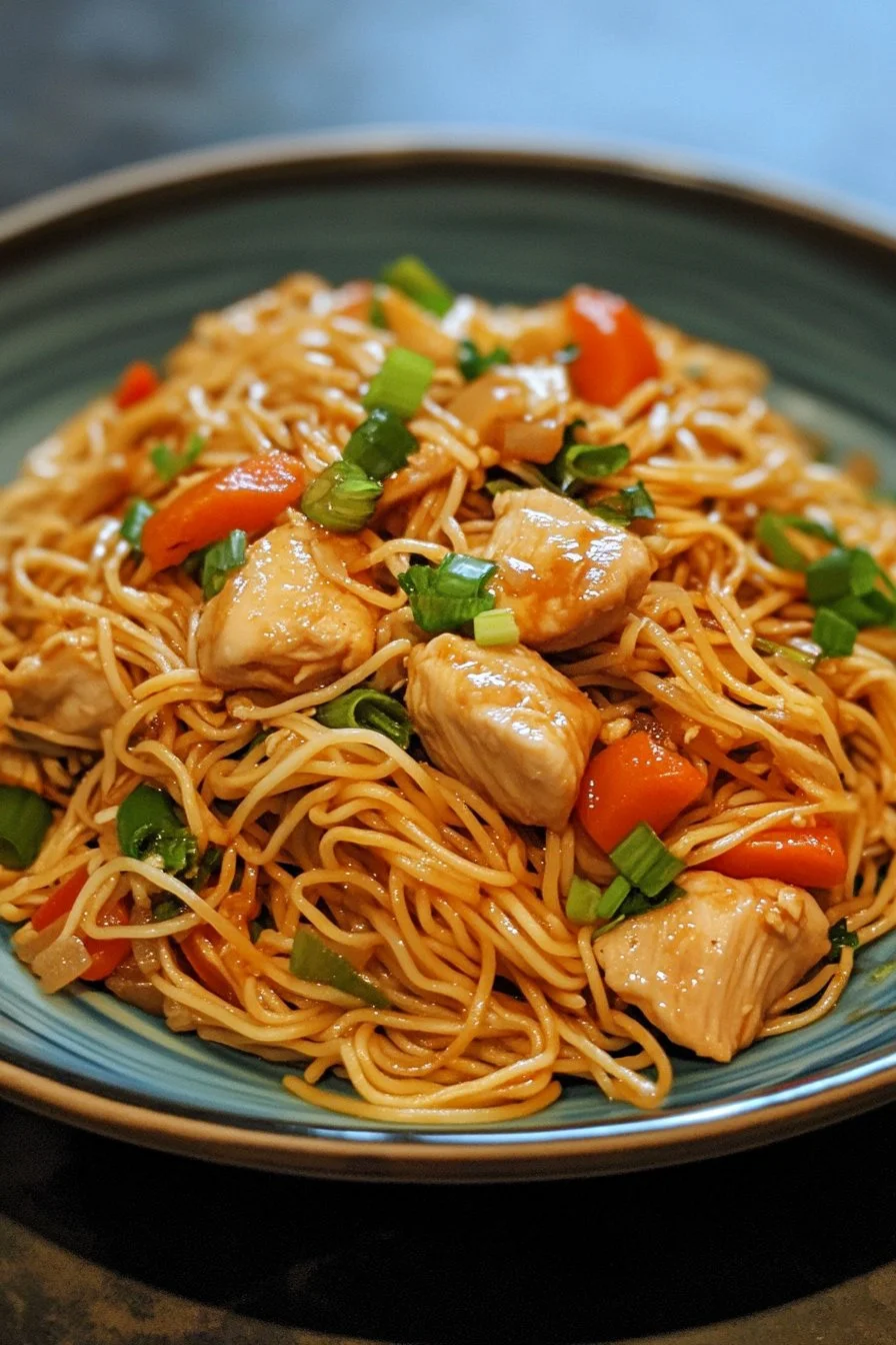 Pollo Chow Mein Sencillo y Delicioso
