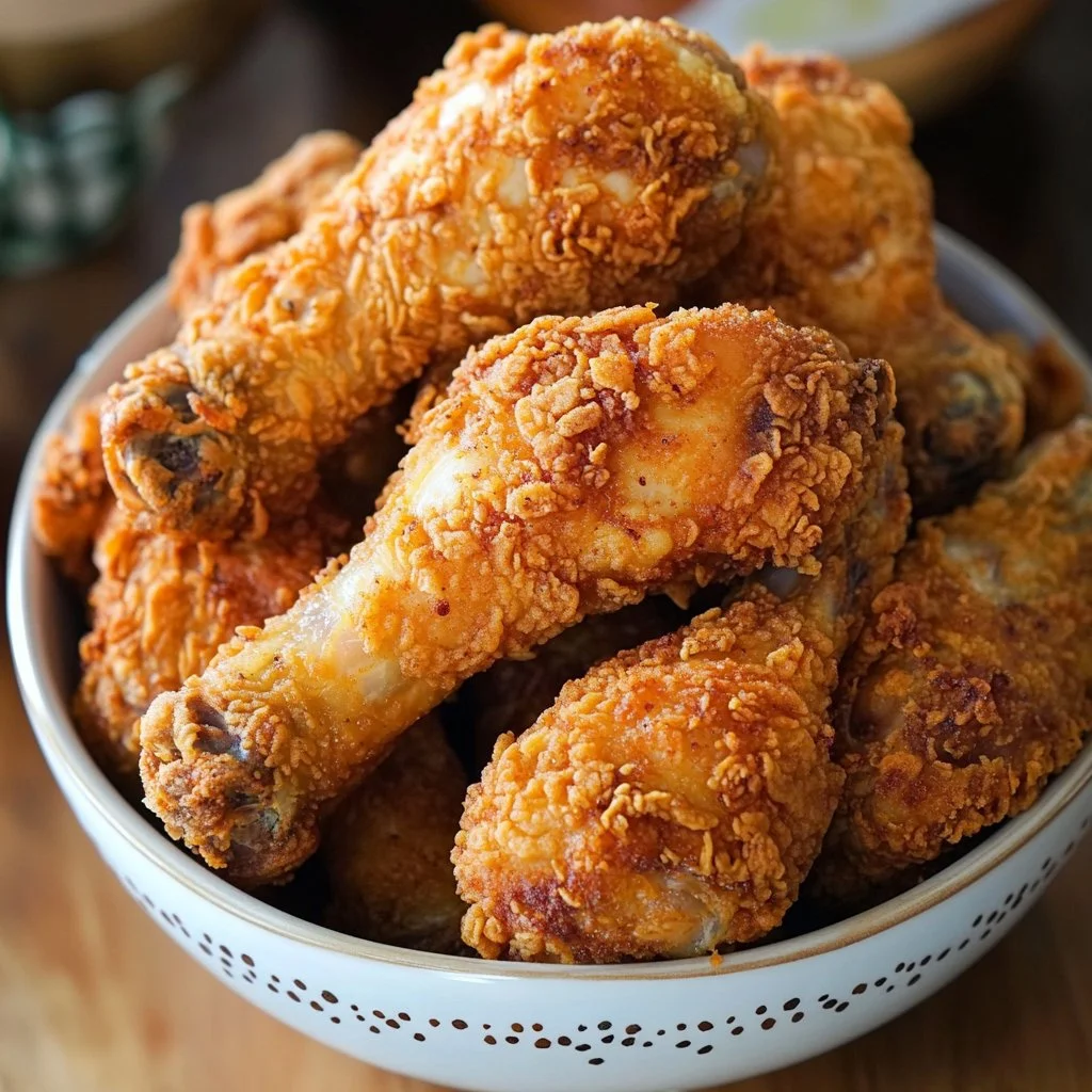 Pollo Frito Crujiente dorado y crujiente servido en un plato.