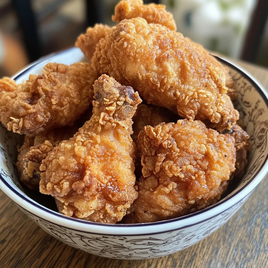 Pollo Frito Crujiente estilo KFC, dorado y sabroso, preparado con especias