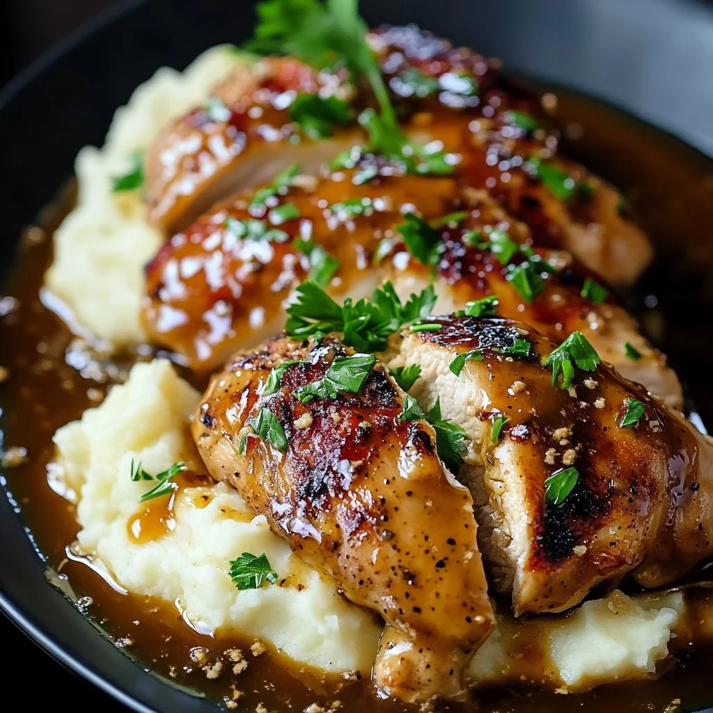 Plato de Pollo Mostaza Miel Fácil servido con guarnición
