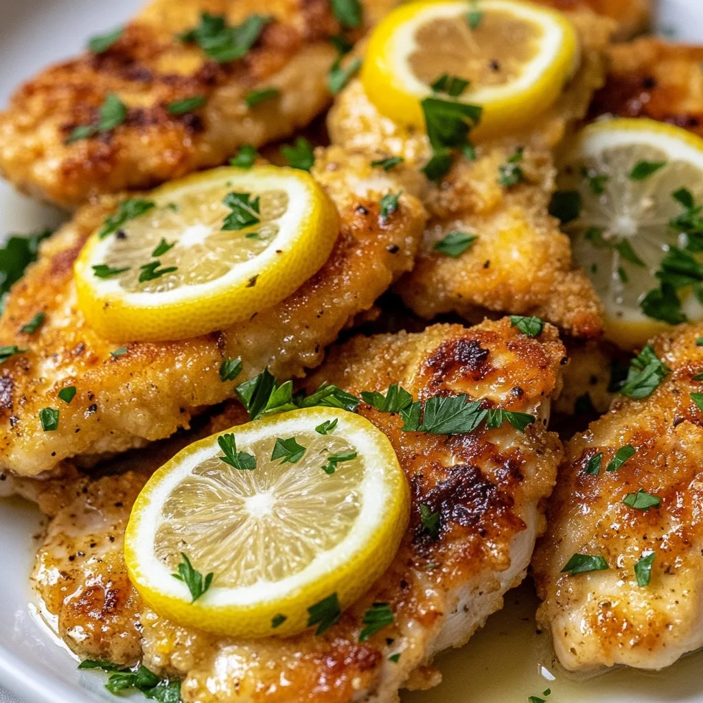 Plato de Pollo Romano con Limón servido con guarnición fresca