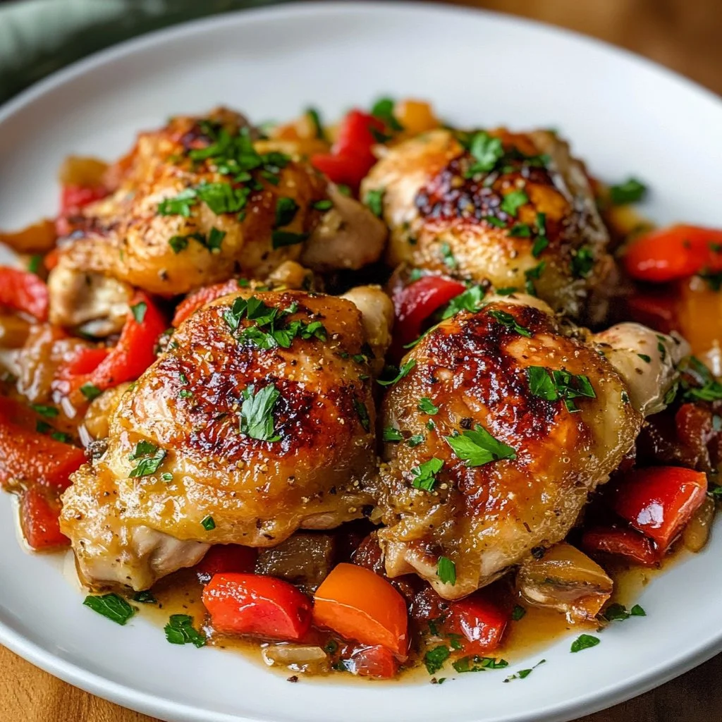 Plato de Pollo Scarpariello servido en una mesa