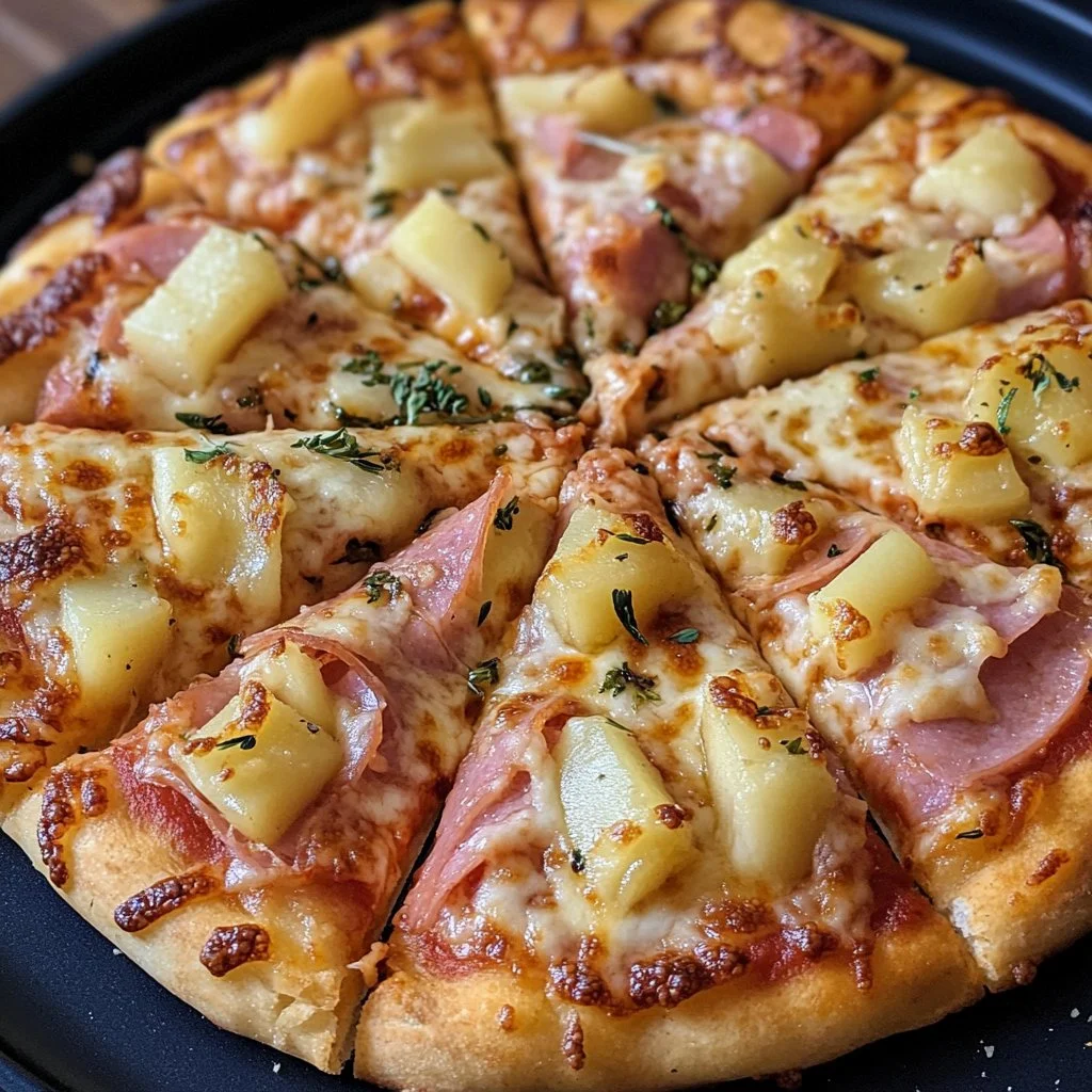 Deliciosa Pizza Hawaiana fresca con piña y jamón.