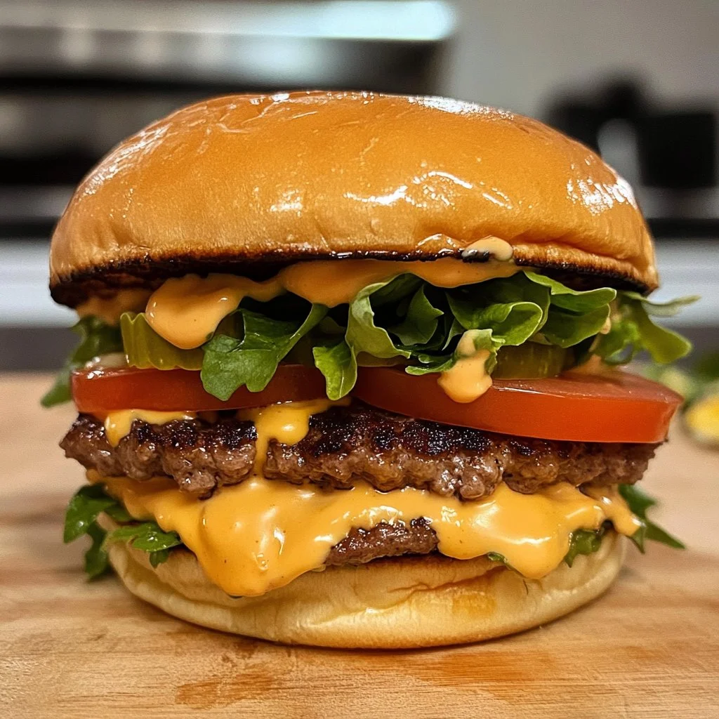 Deliciosa smash burger jugosa y crujiente servida en un plato