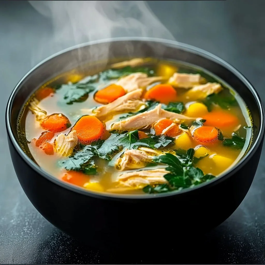 Receta de sopa de pollo antiinflamatoria, saludable y nutritiva.