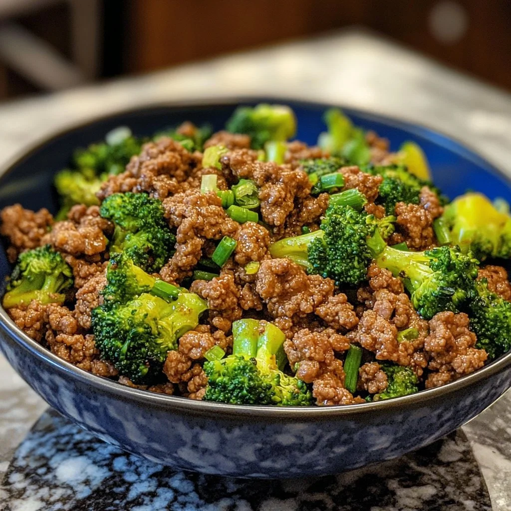 Plato de ternera molida con brócoli fresco y colorido