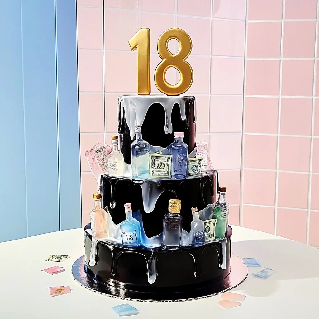 Torta negra decorada para celebración de 18 personas