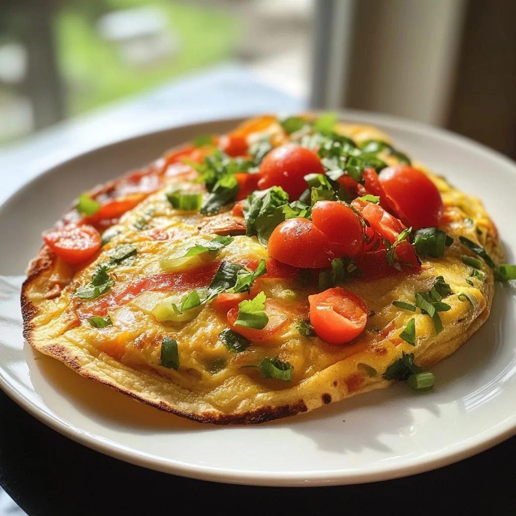 Tortilla de verduras nutritivas con una variedad de verduras frescas.