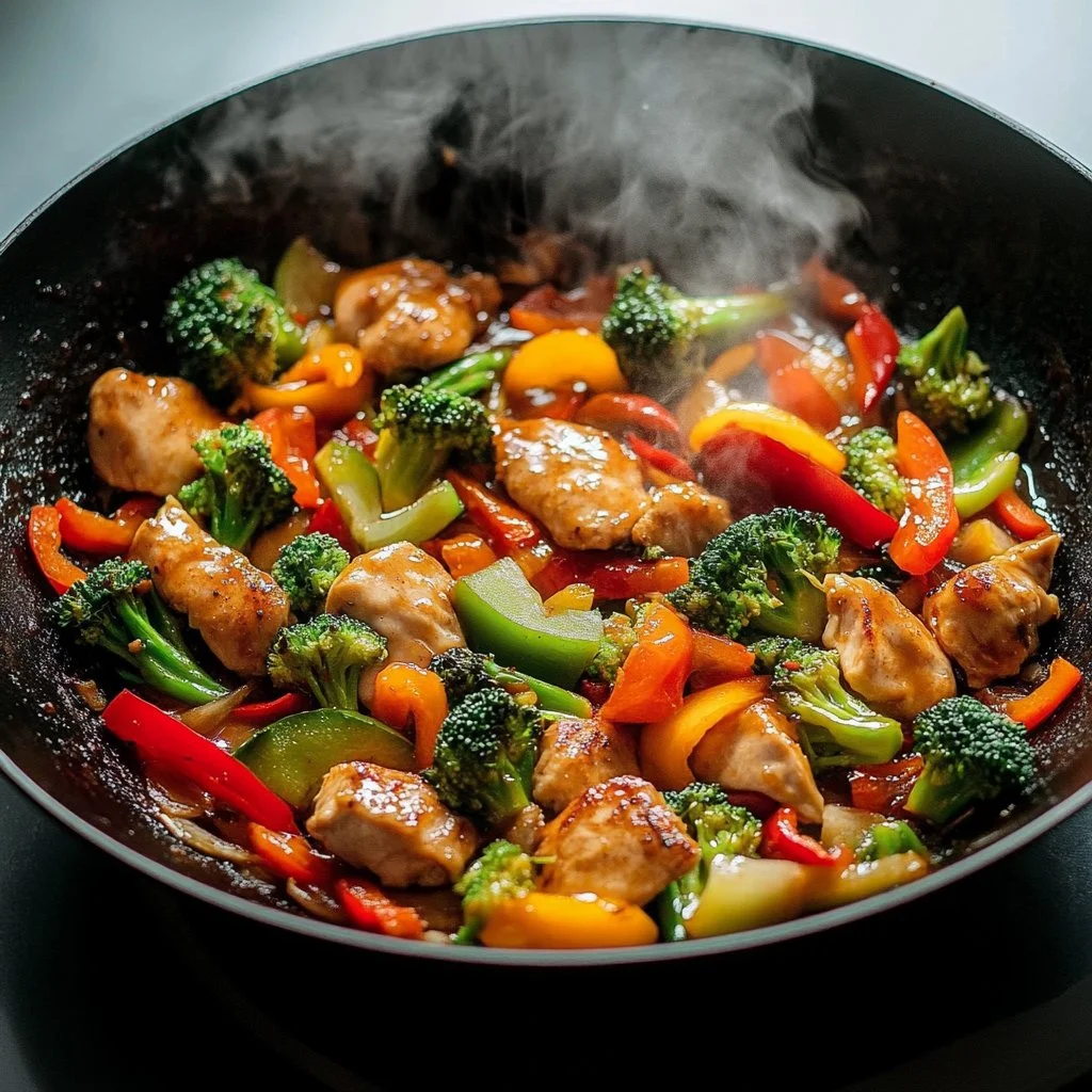 Plato de Wok de Pollo con Verduras frescas y coloridas