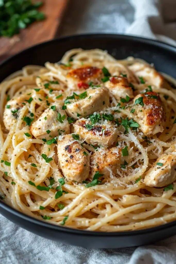 Pasta de Pollo Saludable con Ajo y Queso Parmesano