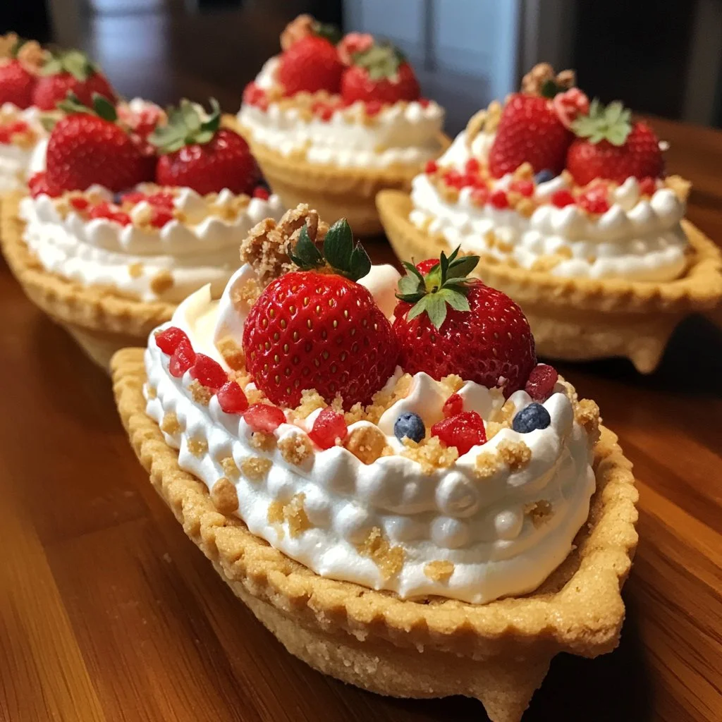 Barcos de galleta de fresa decorativos y coloridos para fiestas