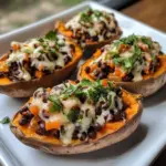Batatas rellenas de frijoles negros veganas en un plato