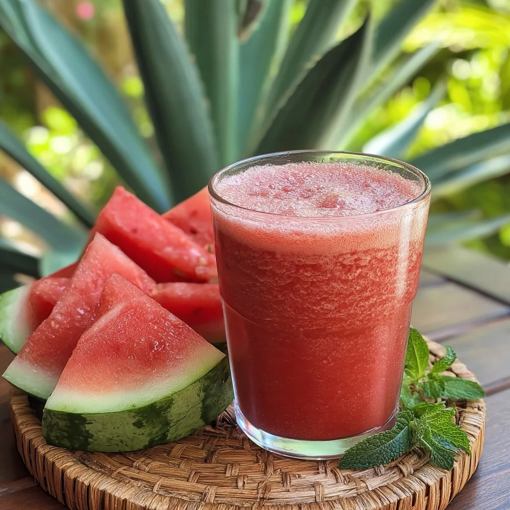 Batido de sandía fresco y saludable en un vaso