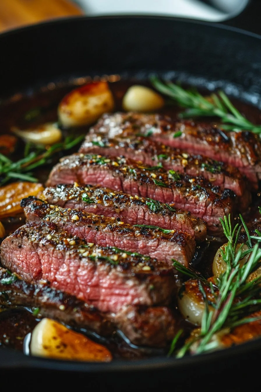 Bavette Steak with Roasted Garlic Pan Sauce