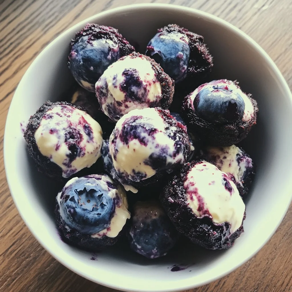 Blueberry Greek yogurt bites in a bowl, perfect for snacking