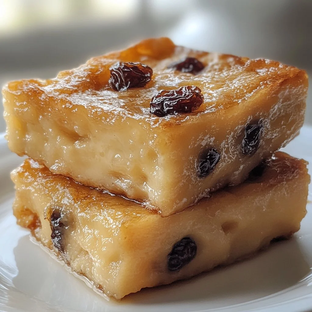 Budín de Pan al Estilo Puertorriqueño decorado con frutas y caramelo