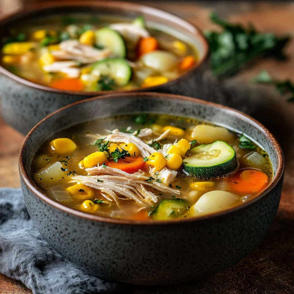 Plato de Caldo de Pollo, sopa de pollo mexicana humeante y deliciosa.