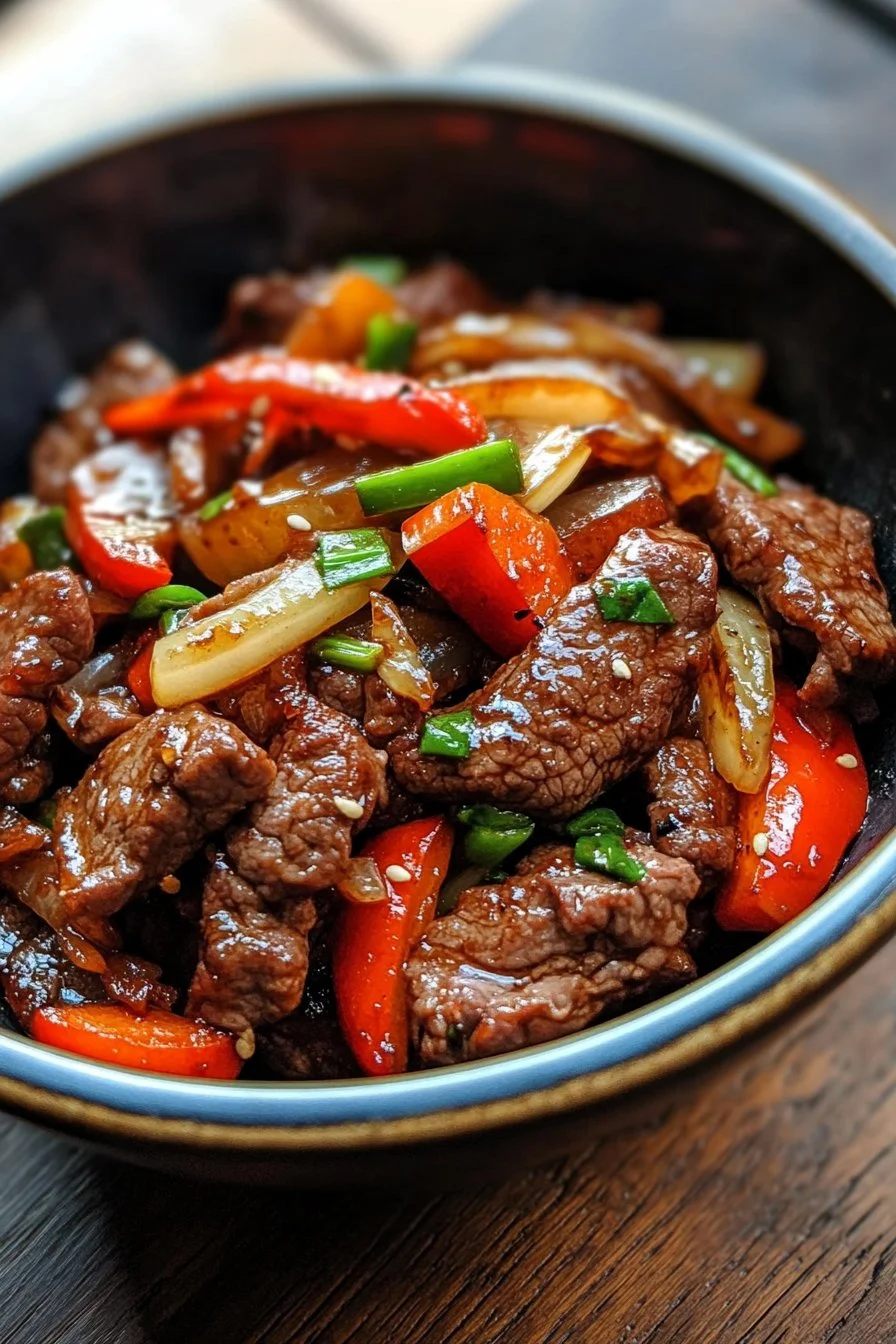 Carne de res salteada con cebollas
