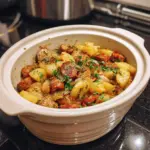 Cazuela de Salchichas y Papas en Olla de Cocción Lenta