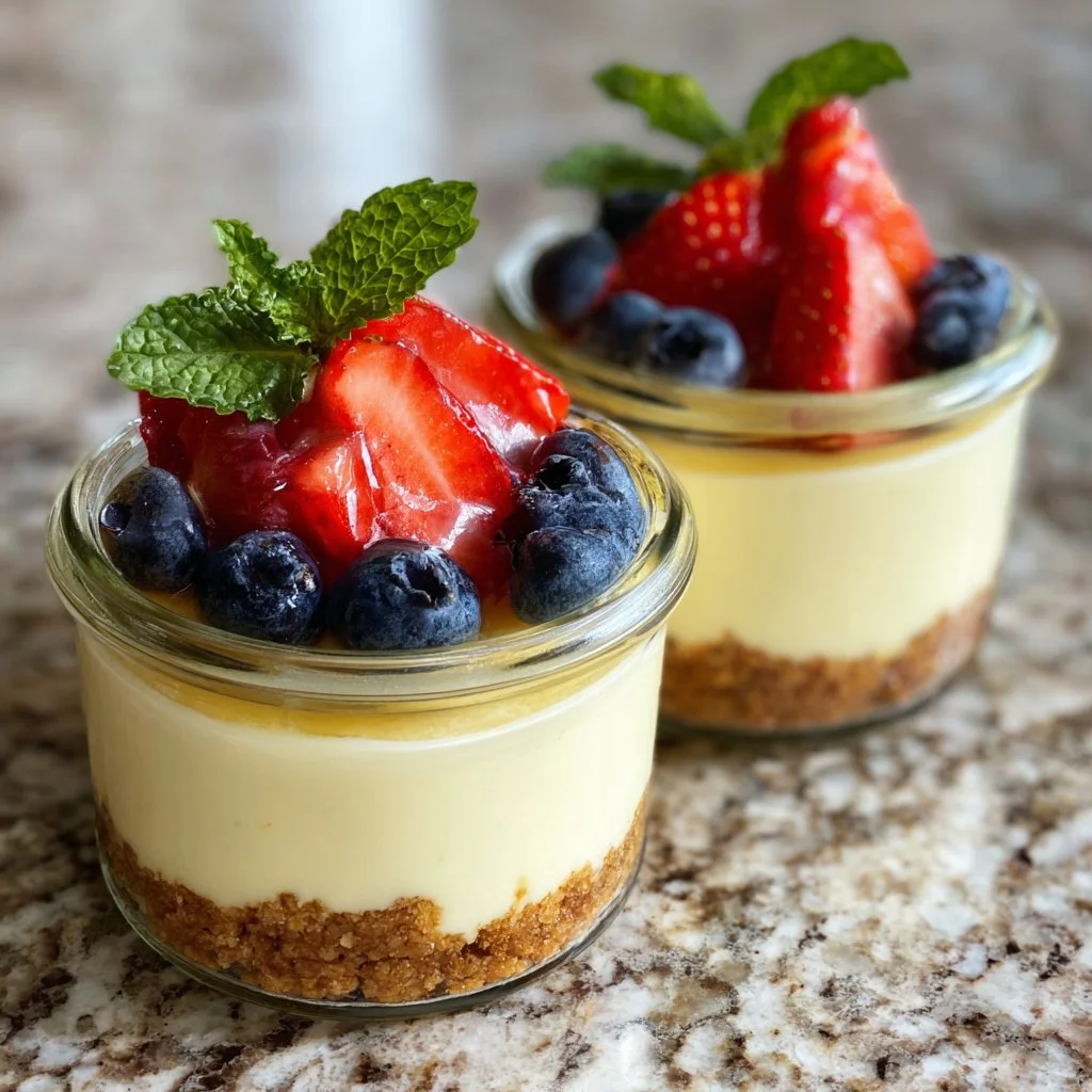 Cheesecake alto en proteínas presentado en un tarro para una opción saludable.
