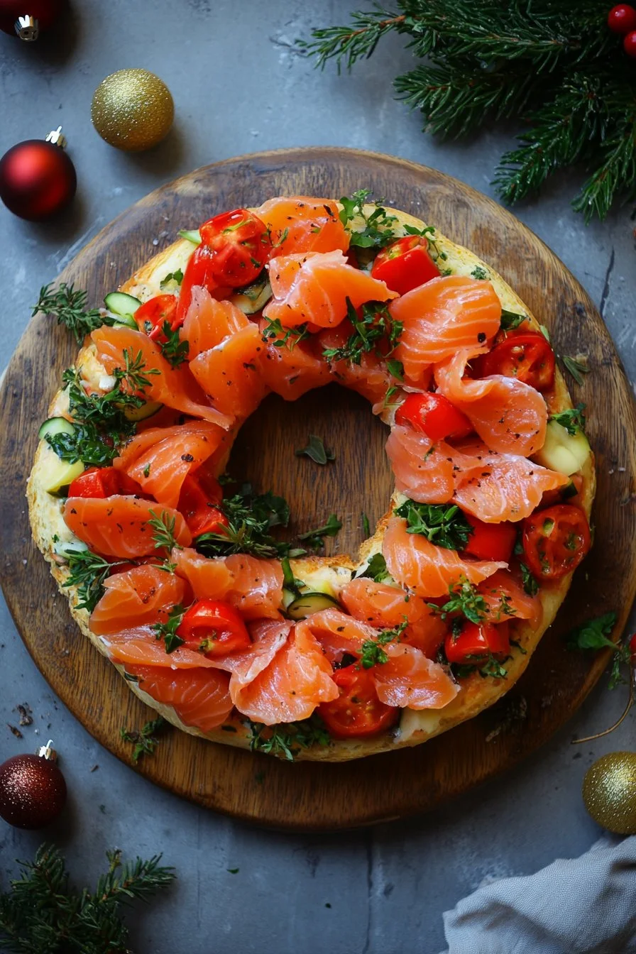 Corona de Bruschetta de Salmón Ahumado Navideña: Un Aperitivo Espectacular para las Fiestas