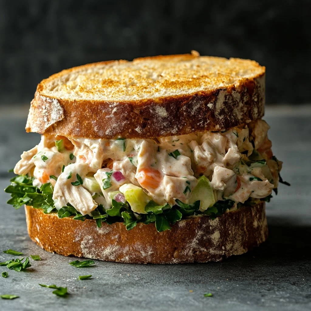 Deliciosa crema de pollo casera para sándwich con ingredientes frescos.