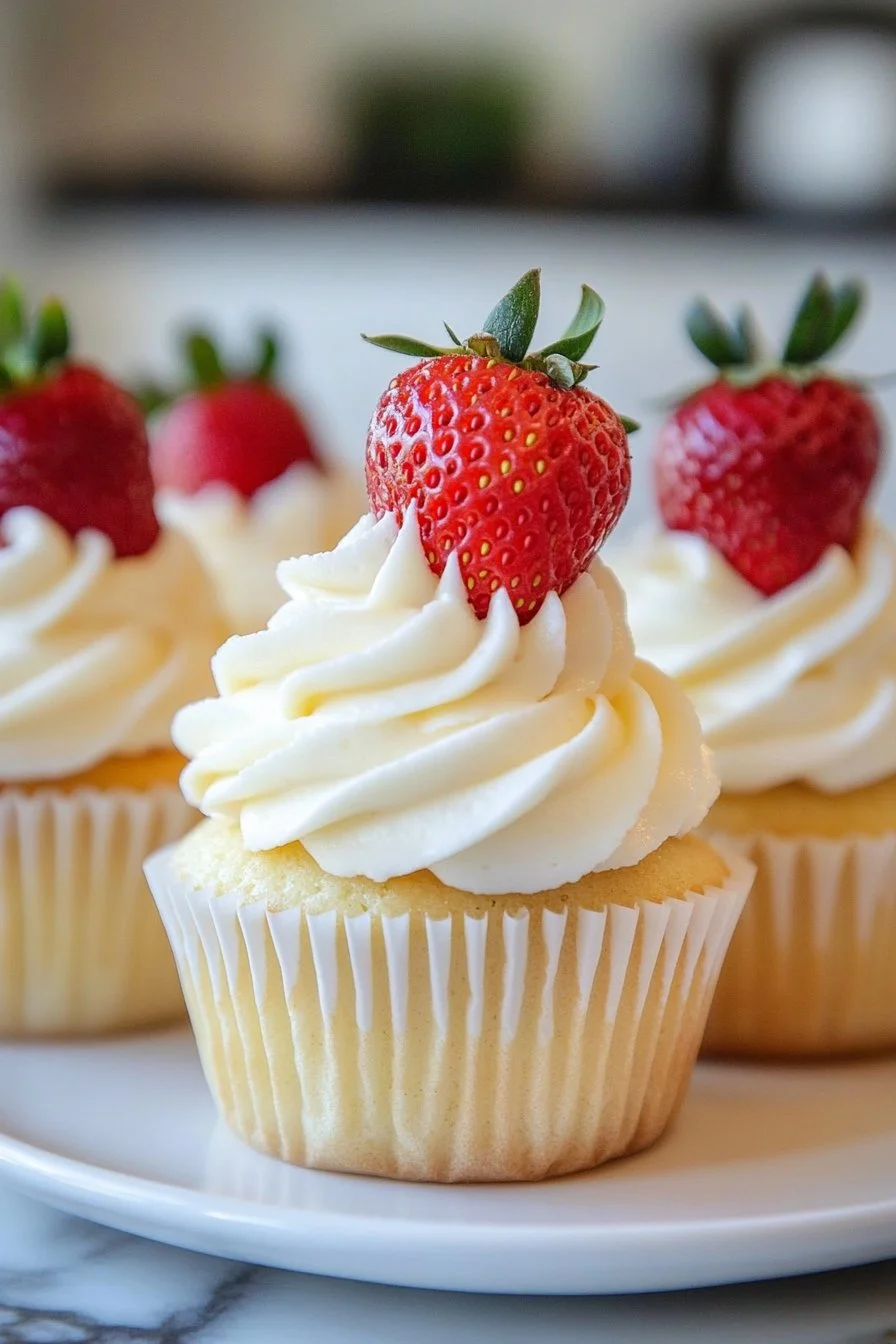 Cupcakes de vainilla con compota de fresa