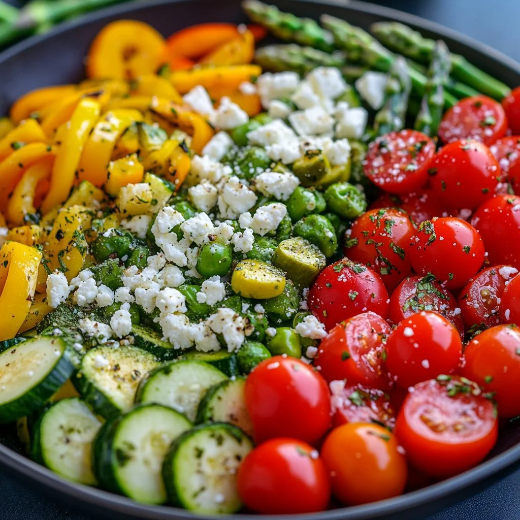 Ensalada de verduras a la parrilla con colores vibrantes y frescura