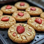 Galletas de pastel de fresa decoradas con glaseado y fresas frescas