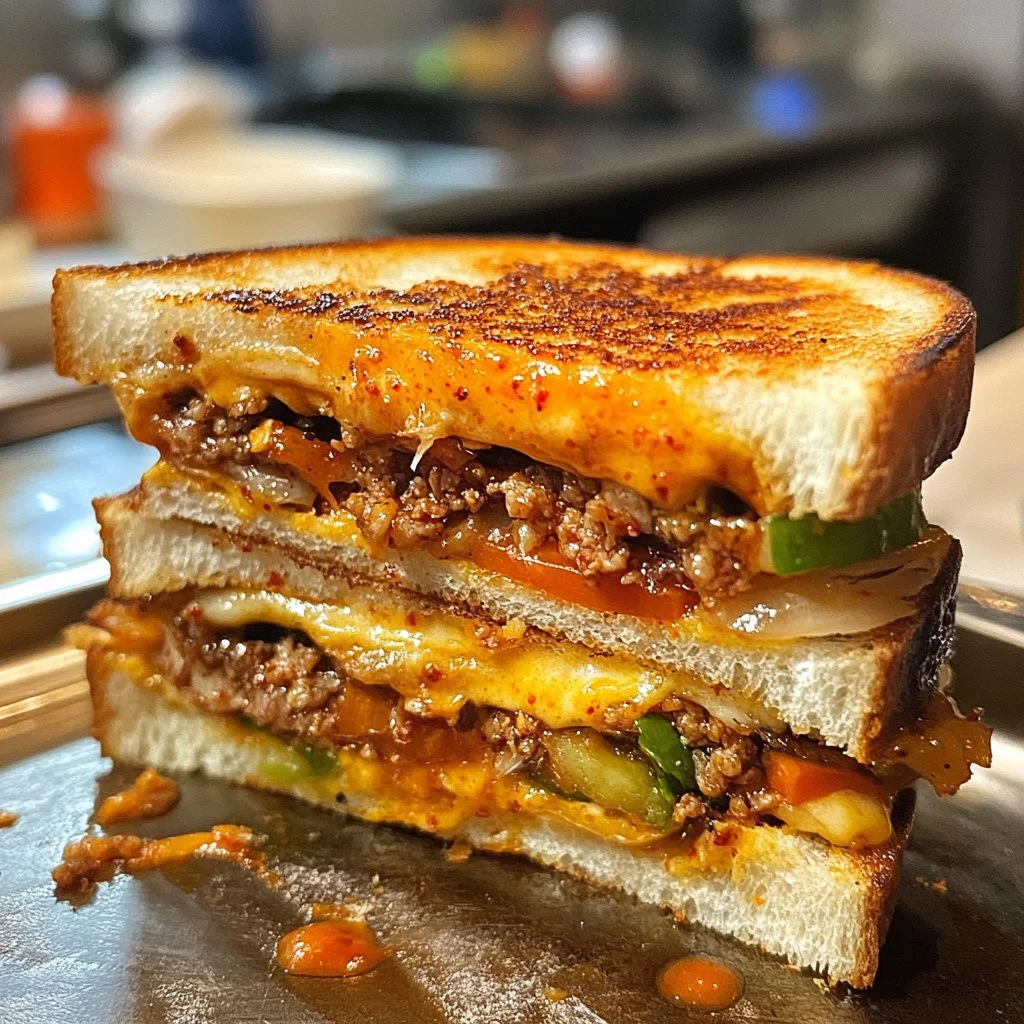 Sándwich callejero coreano Gilgeori-Toast con ingredientes frescos y sabrosos.