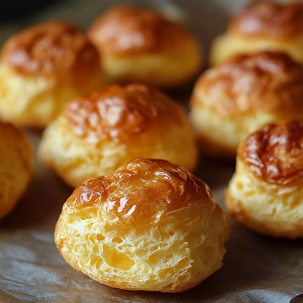 Gougères de queso recién horneadas y doradas en un plato