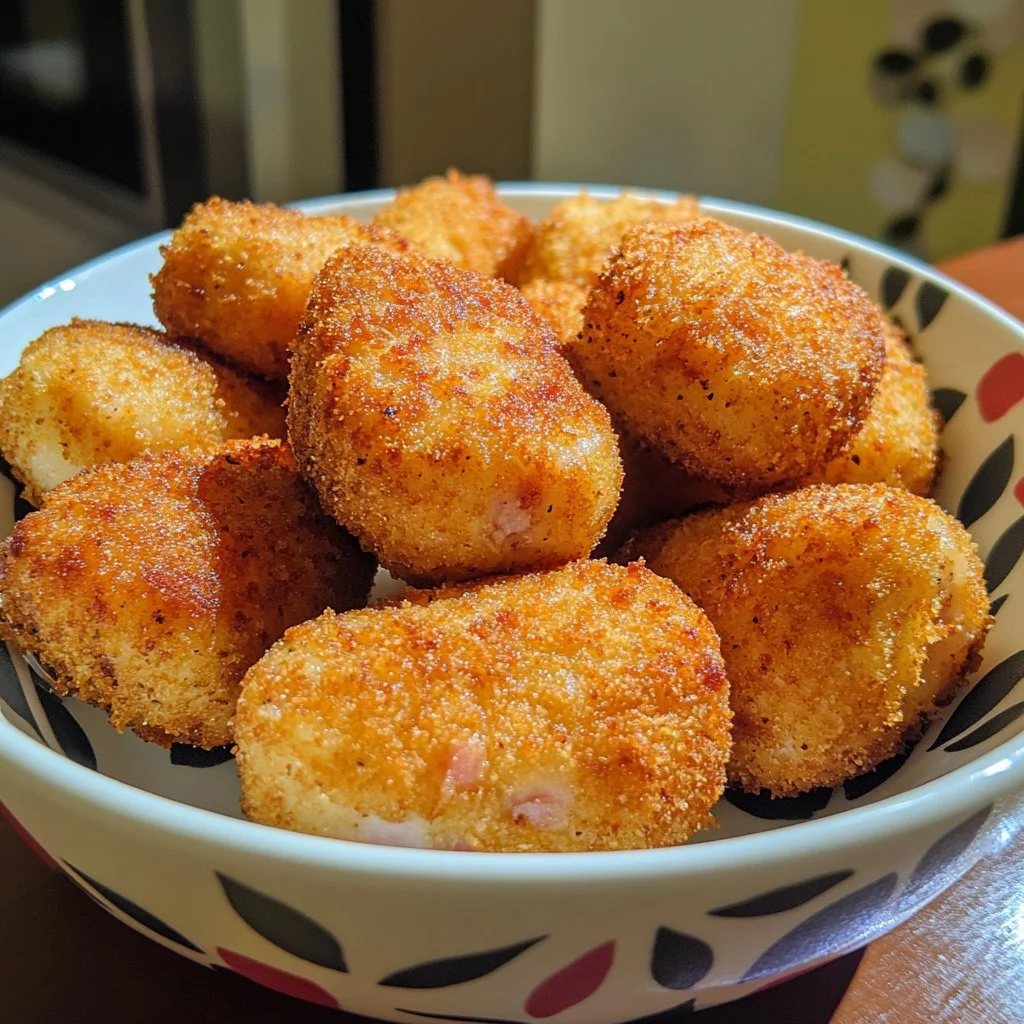 Delicious ham croquettes served on a plate with a crispy golden crust
